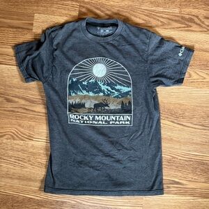 Columbia Rocky Mountain National Park T Shirt Sz Small w elk, mountain, sunburst